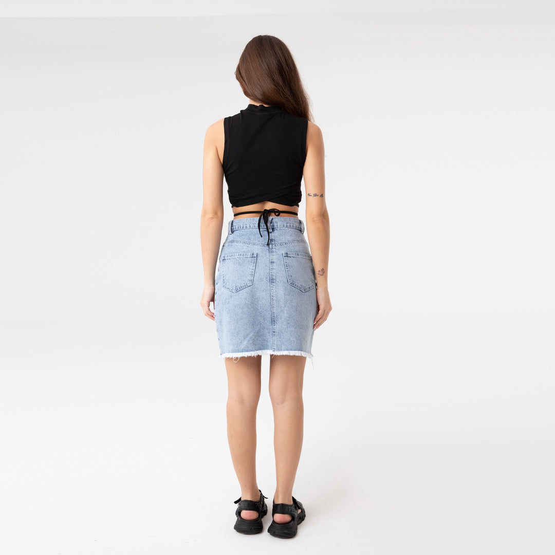 Crop Top Metal Ring and Cut Off Shoulder Detail Top 31060