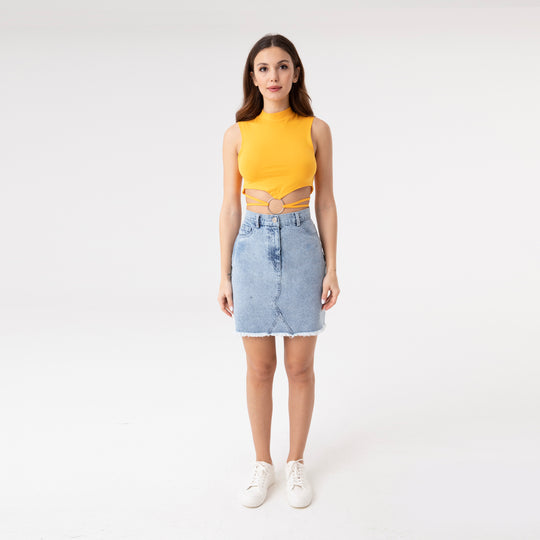 Crop Top Metal Ring and Cut Off Shoulder Detail Top 31060