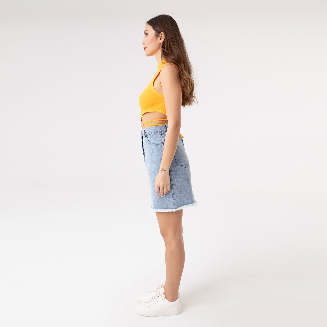 Crop Top Metal Ring and Cut Off Shoulder Detail Top 31060