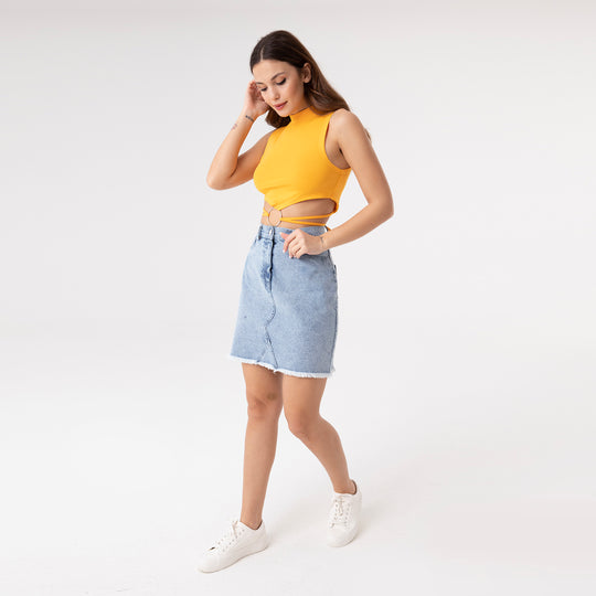 Crop Top Metal Ring and Cut Off Shoulder Detail Top 31060