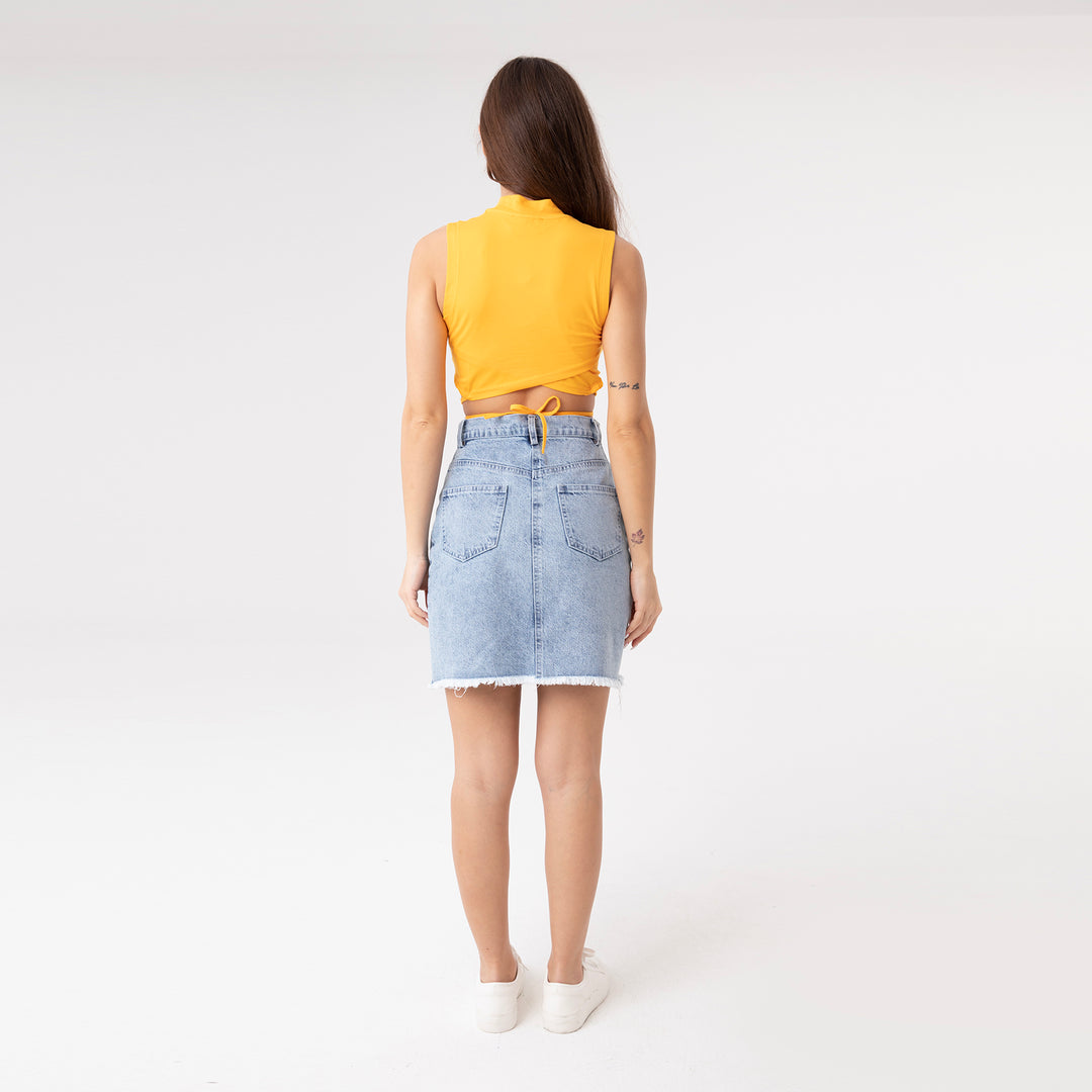 Crop Top Metal Ring and Cut Off Shoulder Detail Top 31060