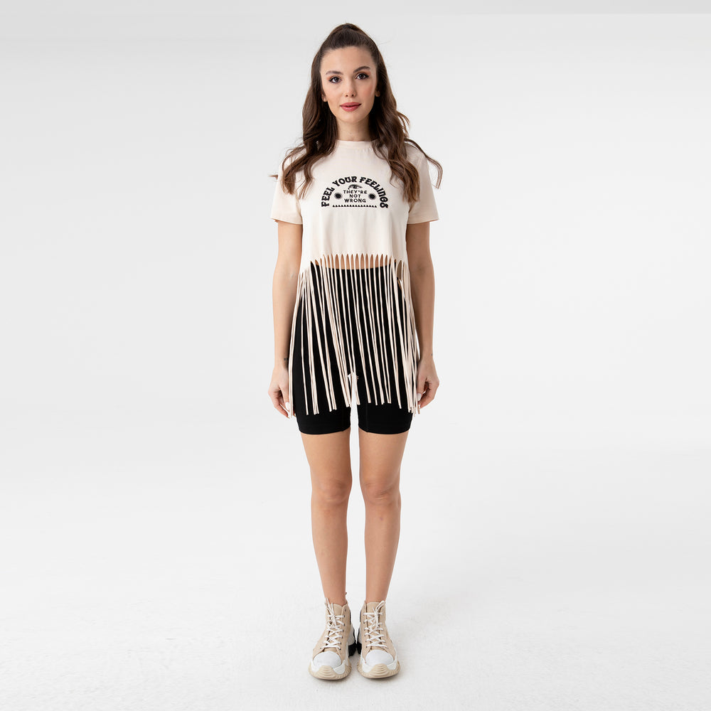 Embroidery Fringe Trim T-shirt 31156