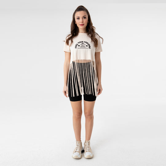 Embroidery Fringe Trim T-shirt 31156
