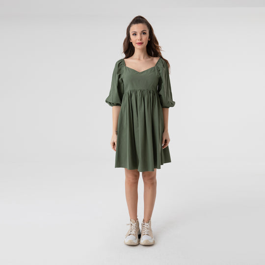 Shirred Ruffled Hem Mini Poplin Dress 31153