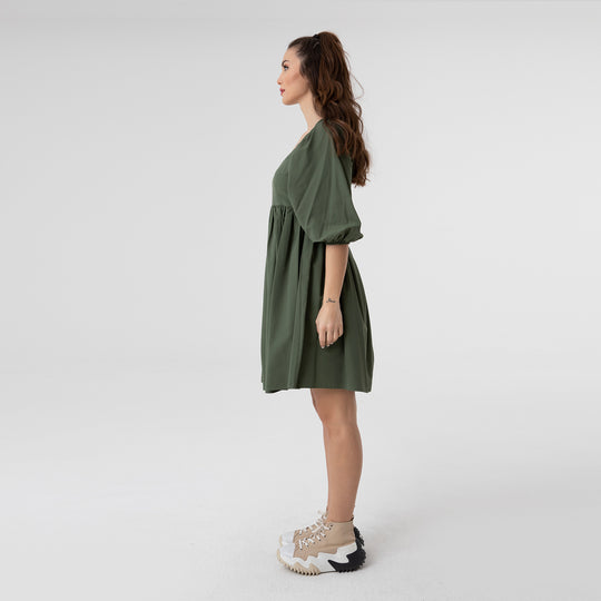 Shirred Ruffled Hem Mini Poplin Dress 31153