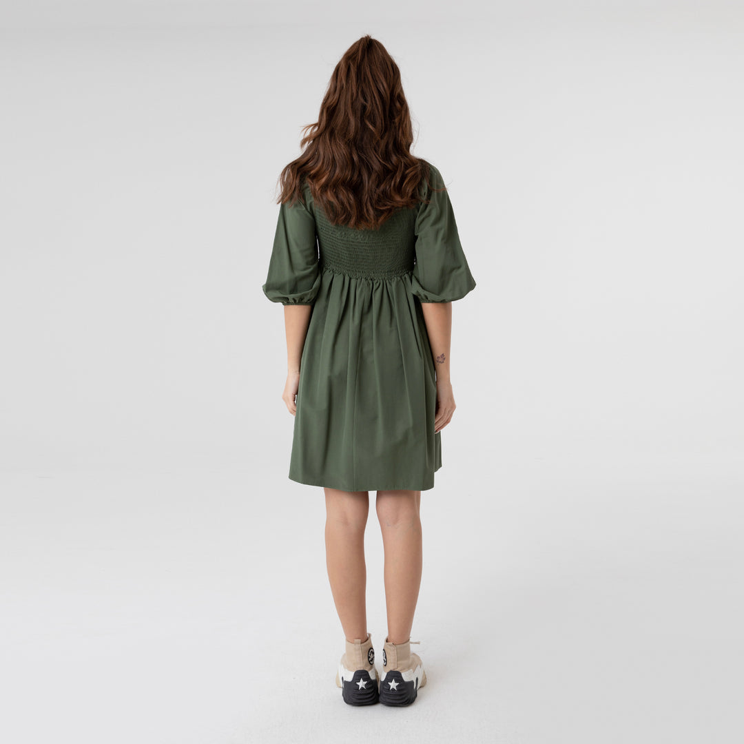Shirred Ruffled Hem Mini Poplin Dress 31153