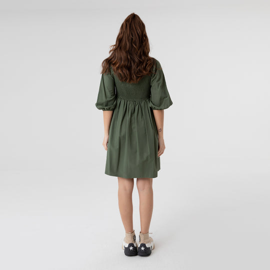 Shirred Ruffled Hem Mini Poplin Dress 31153