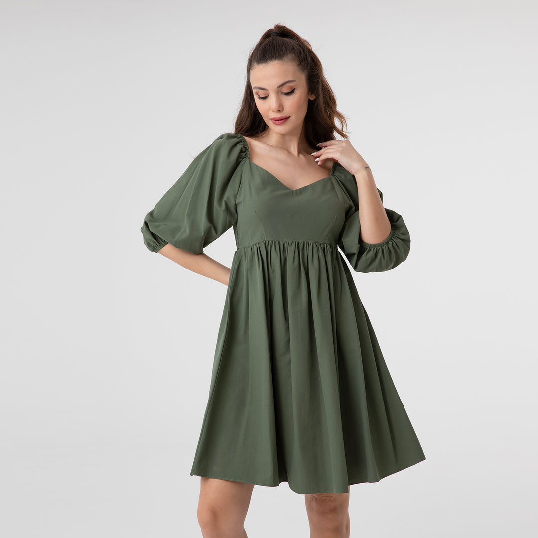 Shirred Ruffled Hem Mini Poplin Dress 31153