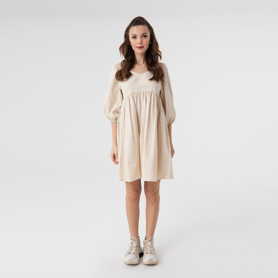 Shirred Ruffled Hem Mini Poplin Dress 31153