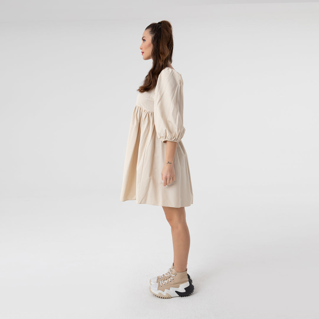 Shirred Ruffled Hem Mini Poplin Dress 31153