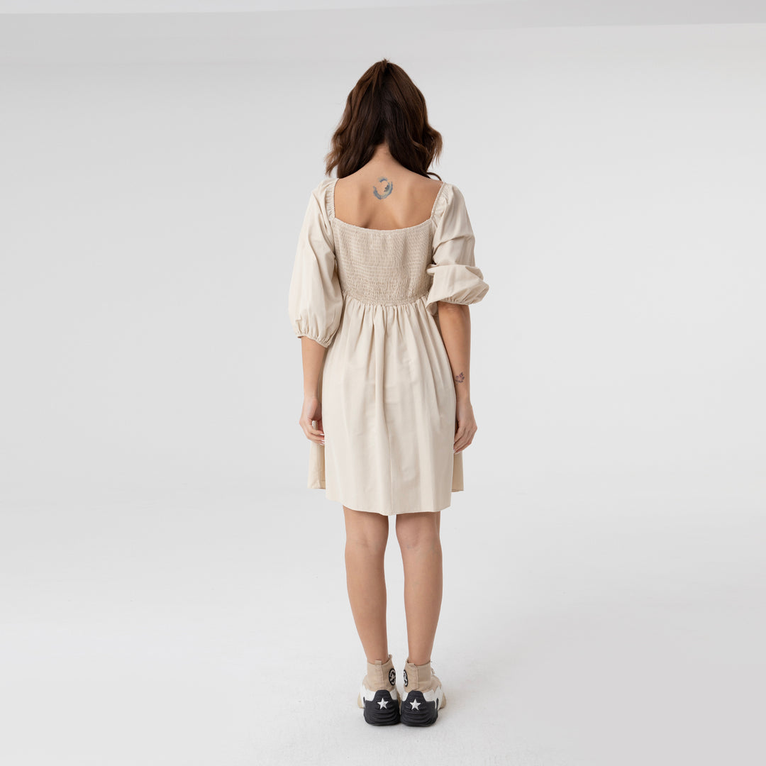 Shirred Ruffled Hem Mini Poplin Dress 31153