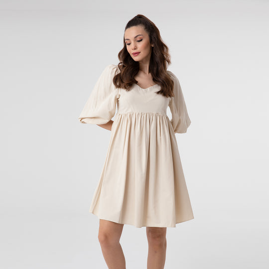 Shirred Ruffled Hem Mini Poplin Dress 31153
