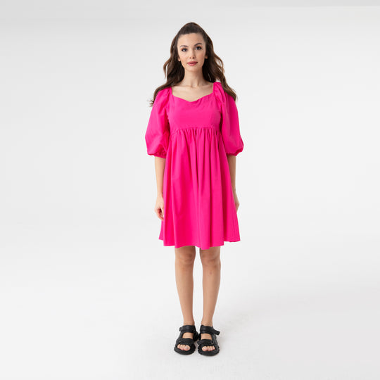 Shirred Ruffled Hem Mini Poplin Dress 31153