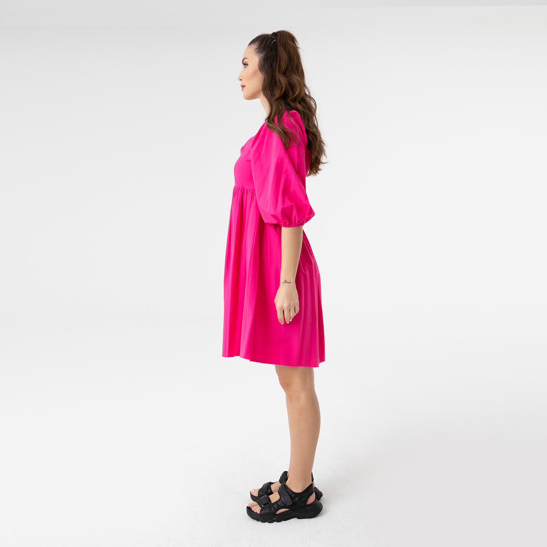 Shirred Ruffled Hem Mini Poplin Dress 31153