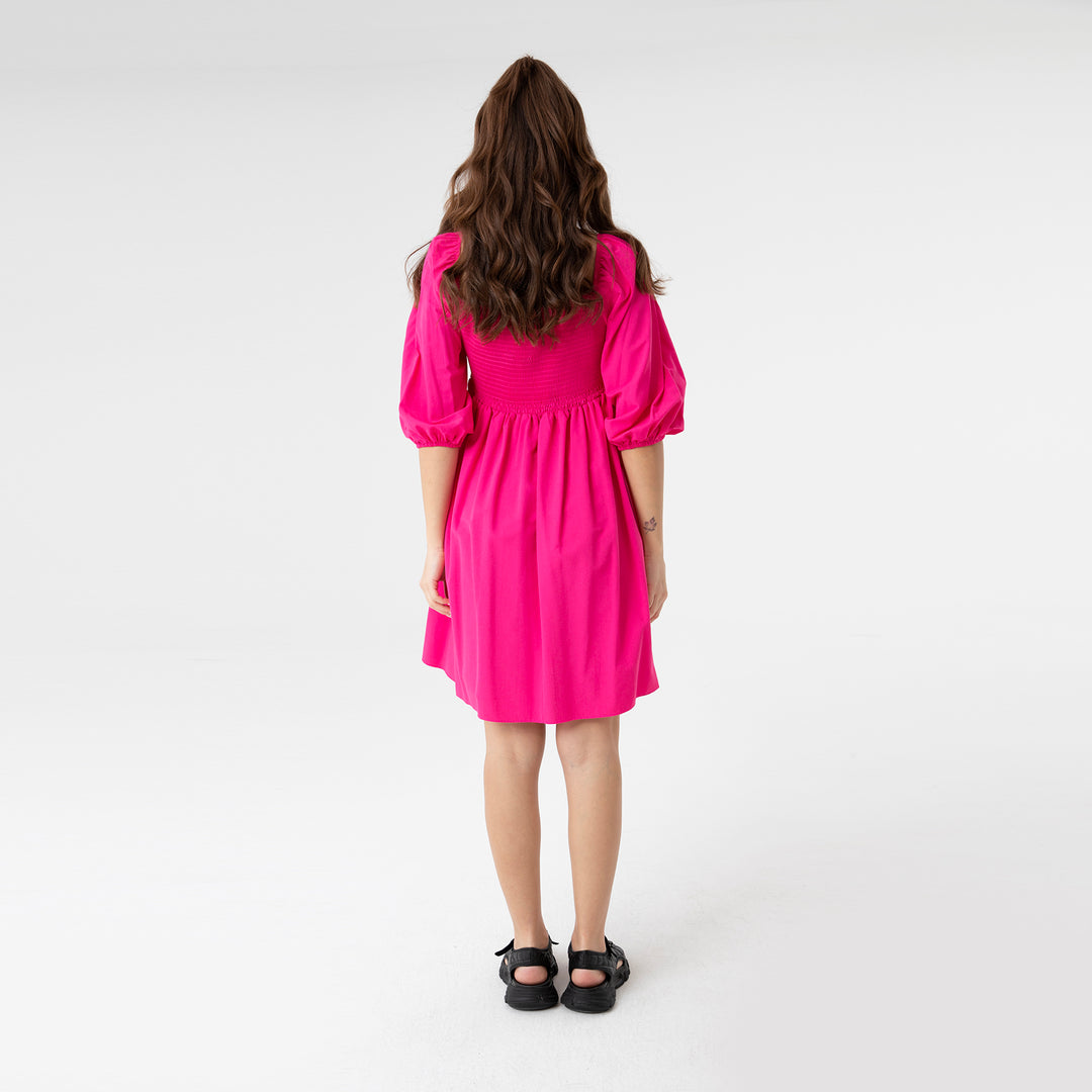 Shirred Ruffled Hem Mini Poplin Dress 31153