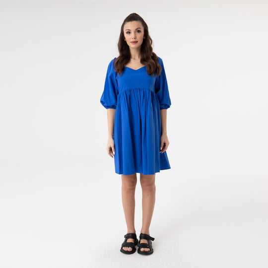Shirred Ruffled Hem Mini Poplin Dress 31153