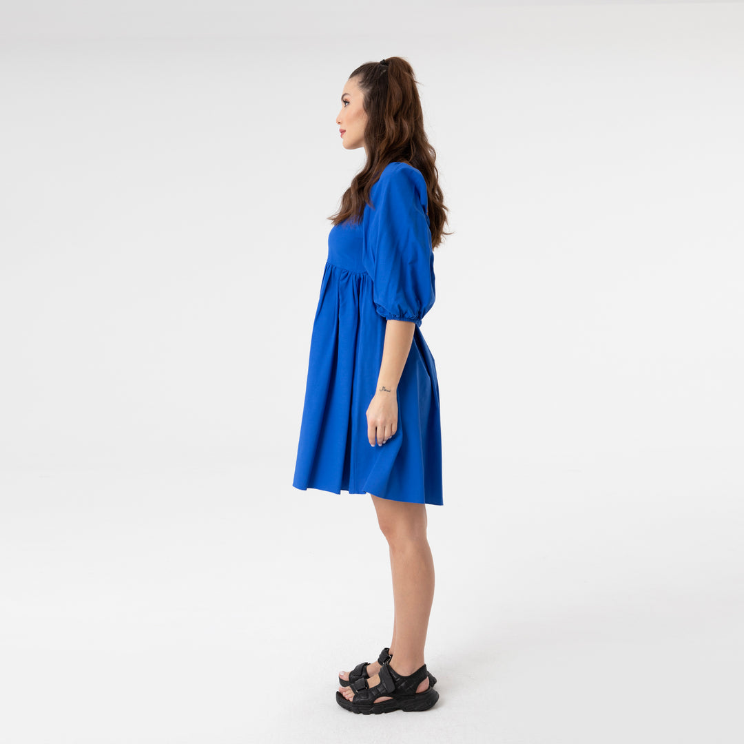 Shirred Ruffled Hem Mini Poplin Dress 31153