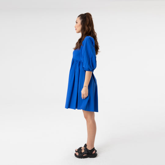 Shirred Ruffled Hem Mini Poplin Dress 31153
