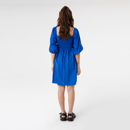 Shirred Ruffled Hem Mini Poplin Dress 31153