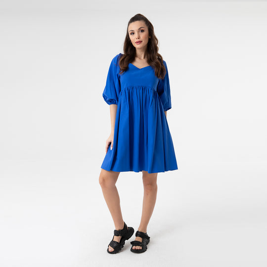 Shirred Ruffled Hem Mini Poplin Dress 31153