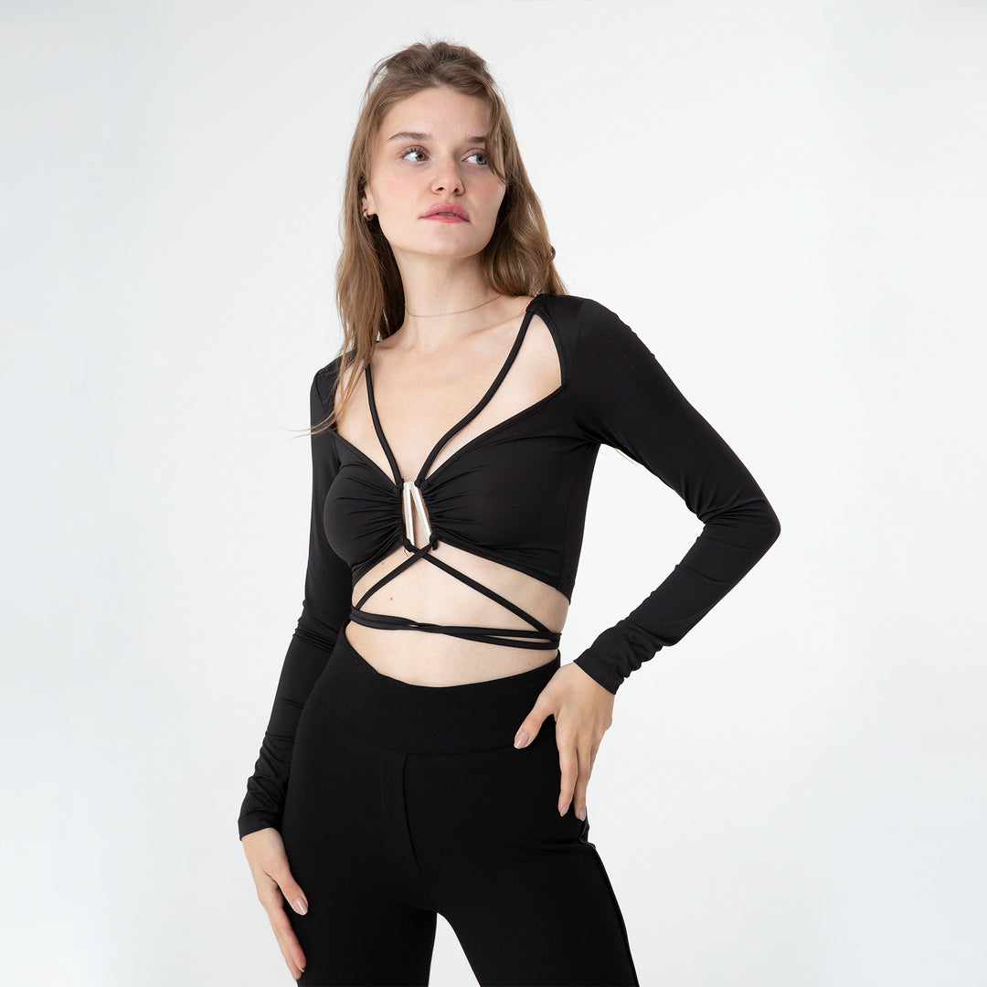 Criss-Cross Long Sleeve Crop Top 60315