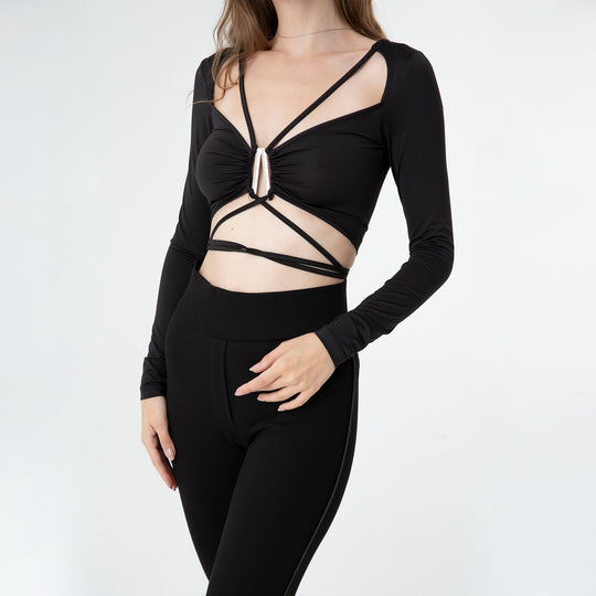 Criss-Cross Long Sleeve Crop Top 60315