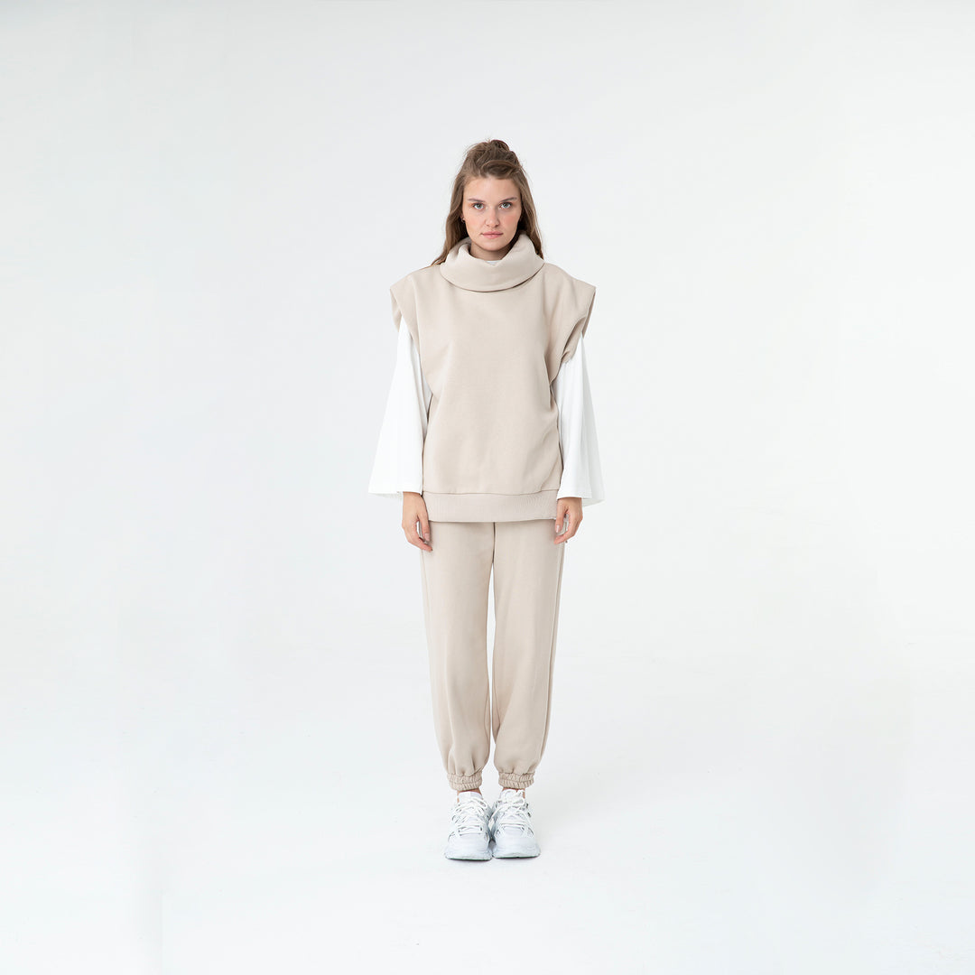 Solid Turtleneck Vest and Jogger 3 Piece Set 60285
