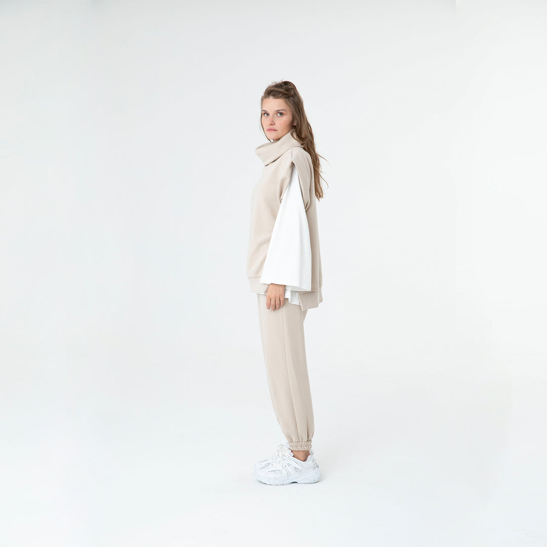Solid Turtleneck Vest and Jogger 3 Piece Set 60285