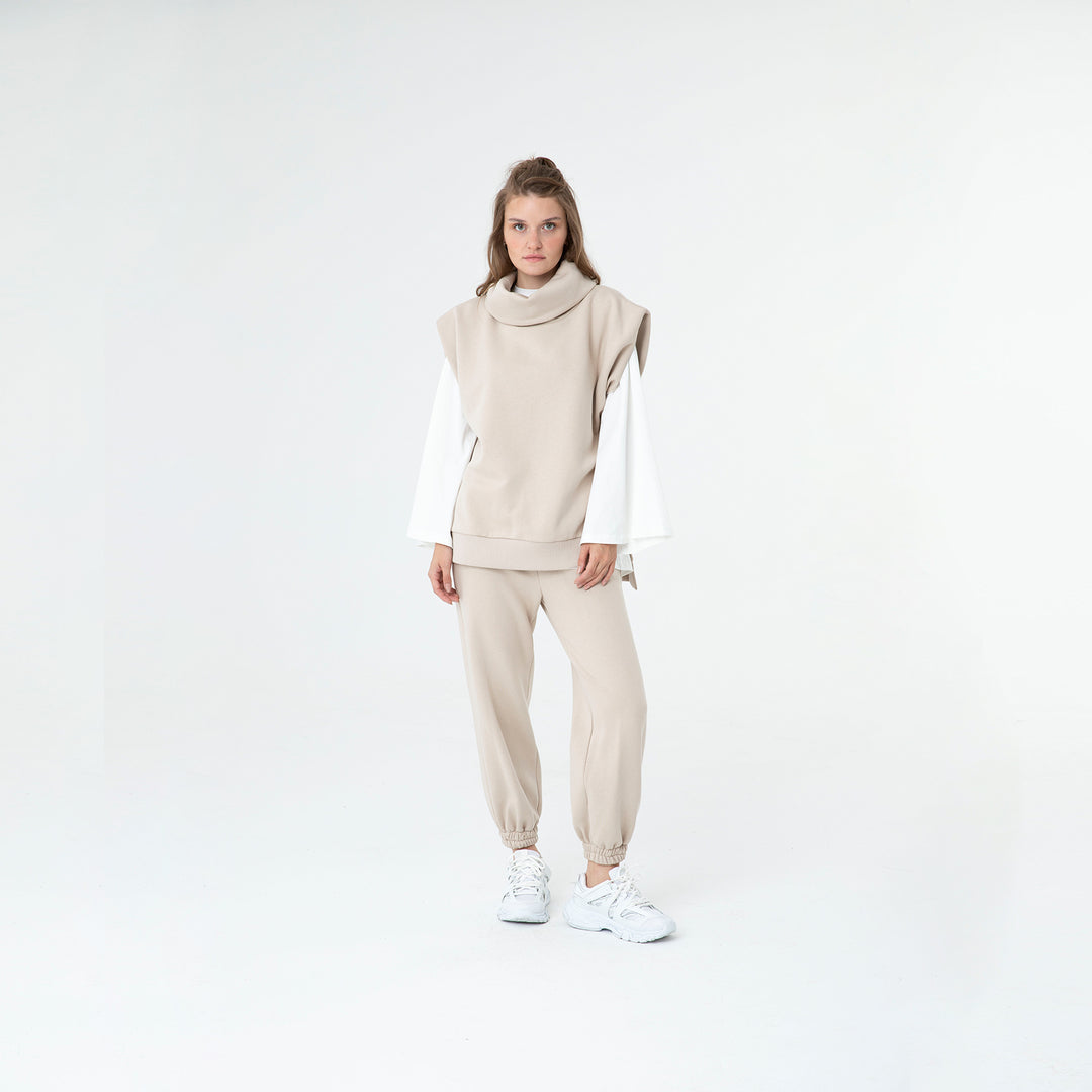 Solid Turtleneck Vest and Jogger 3 Piece Set 60285