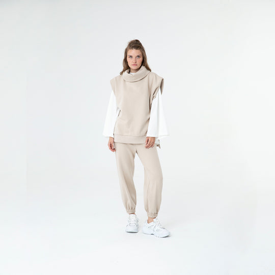 Solid Turtleneck Vest and Jogger 3 Piece Set 60285