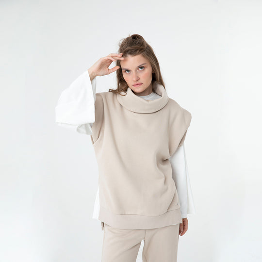Solid Turtleneck Vest and Jogger 3 Piece Set 60285