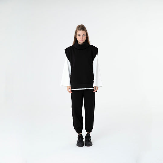 Solid Turtleneck Vest and Jogger 3 Piece Set 60285