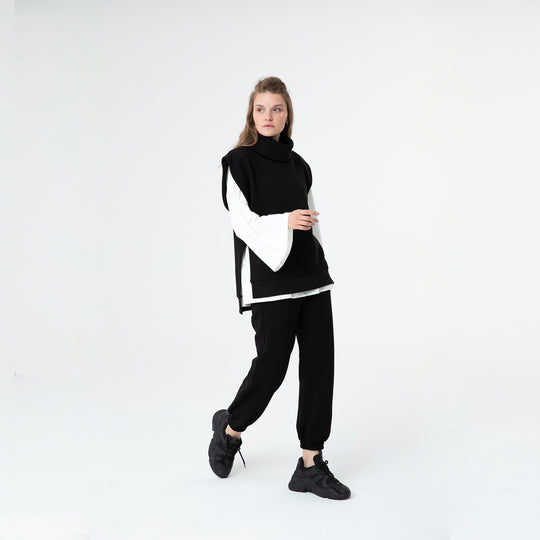 Solid Turtleneck Vest and Jogger 3 Piece Set 60285