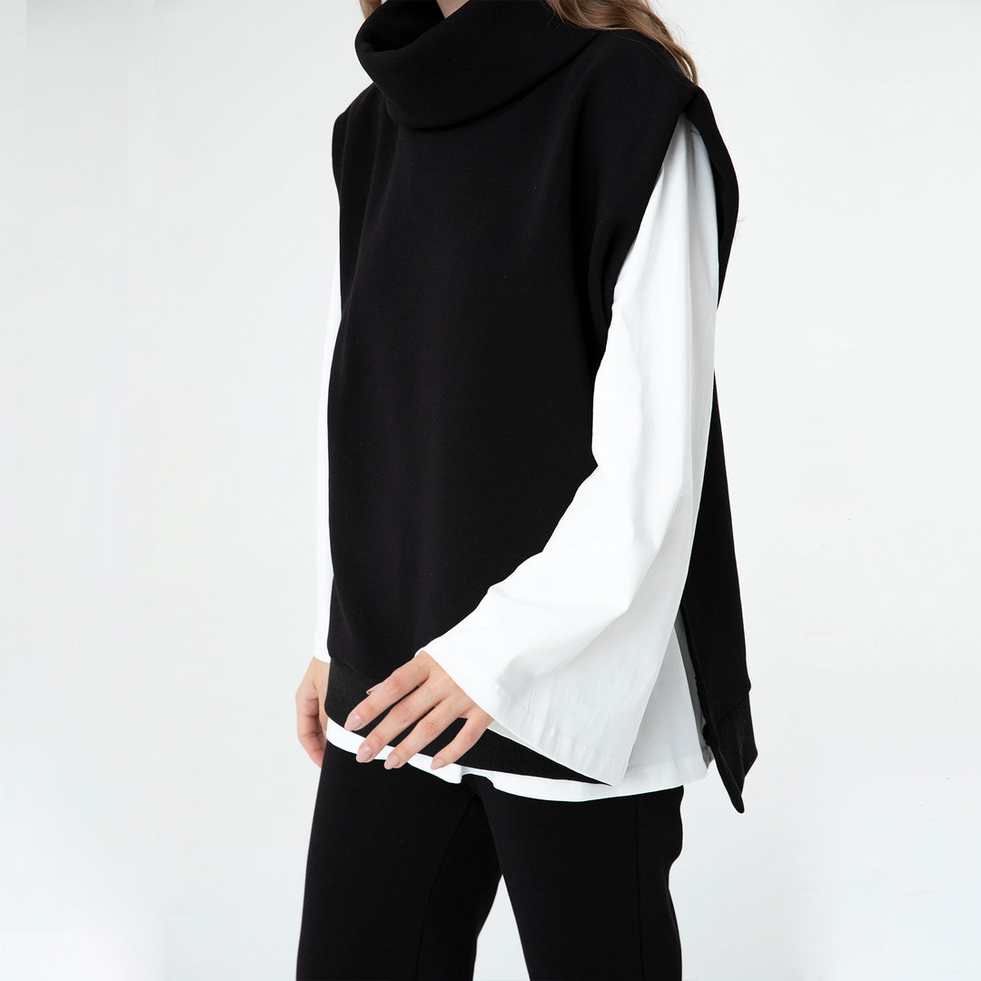 Solid Turtleneck Vest and Jogger 3 Piece Set 60285