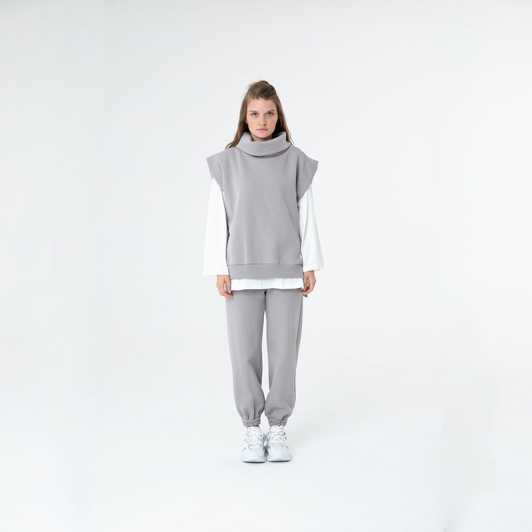 Solid Turtleneck Vest and Jogger 3 Piece Set 60285
