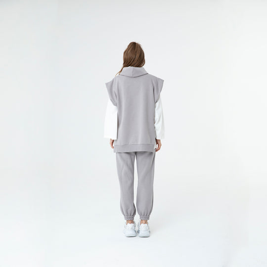 Solid Turtleneck Vest and Jogger 3 Piece Set 60285