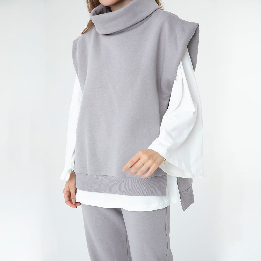 Solid Turtleneck Vest and Jogger 3 Piece Set 60285