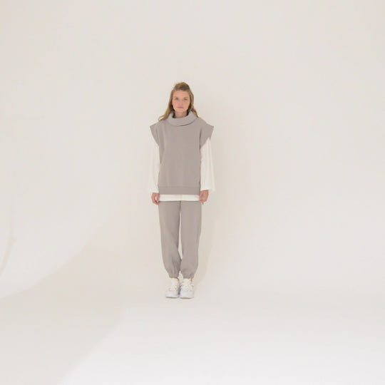Solid Turtleneck Vest and Jogger 3 Piece Set 60285