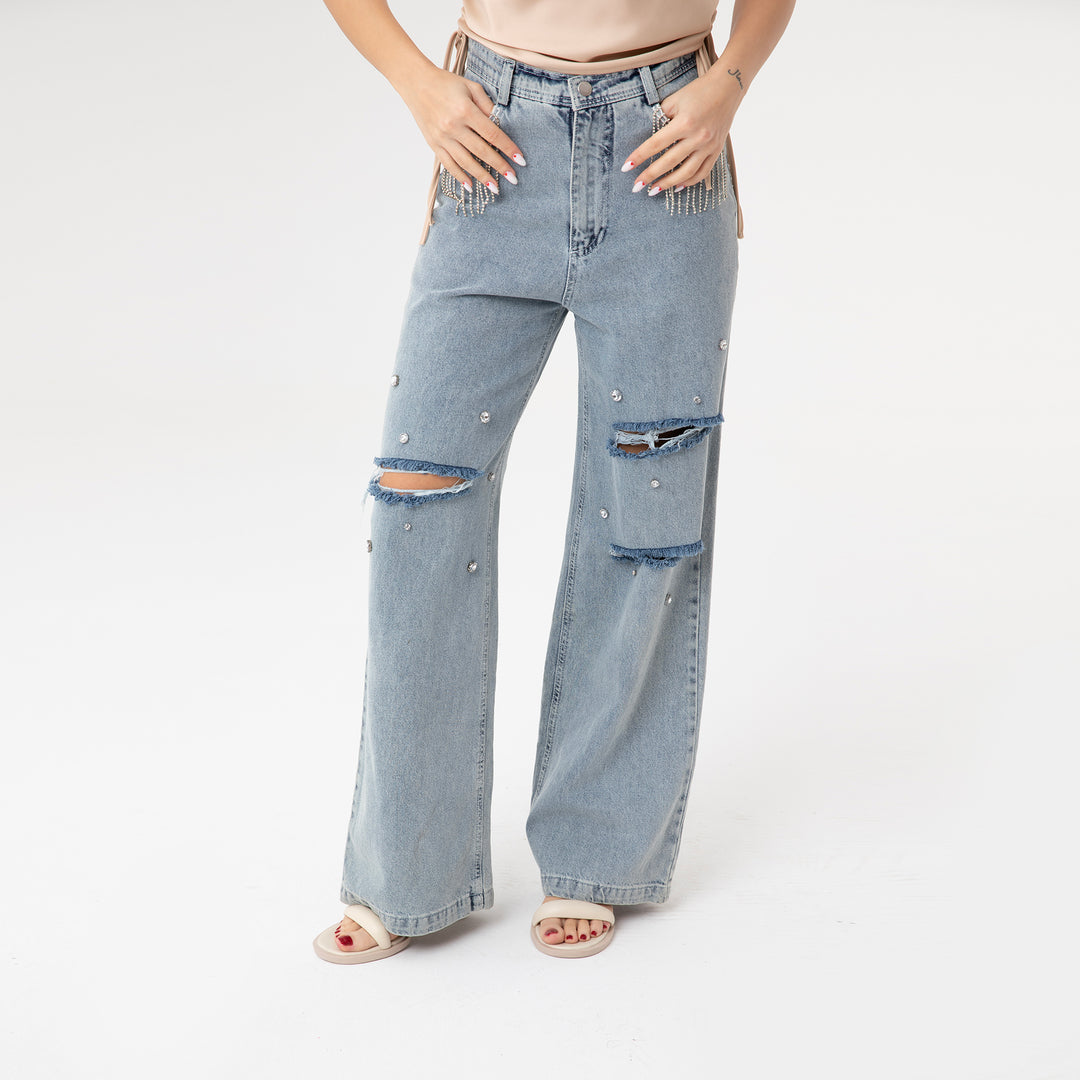 Ripped Palazzo Jeans 31055
