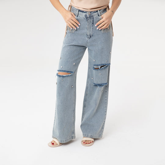 Ripped Palazzo Jeans 31055