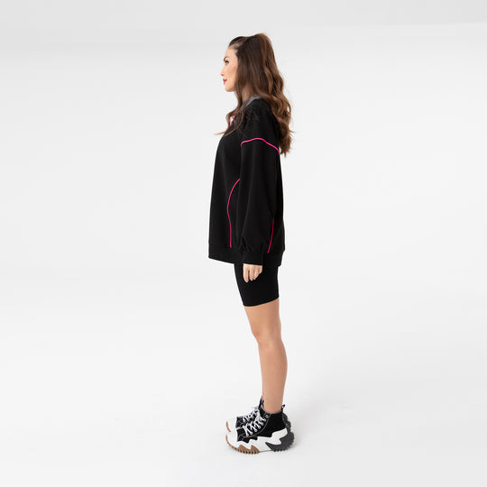 Zip Placket and Denim Detailed Sweatshirt 31073