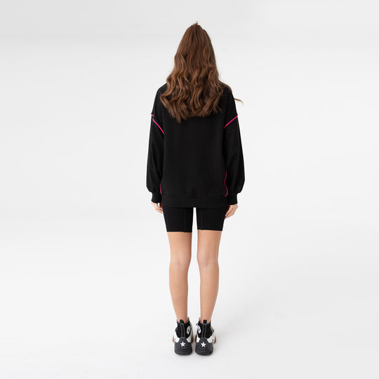 Zip Placket and Denim Detailed Sweatshirt 31073