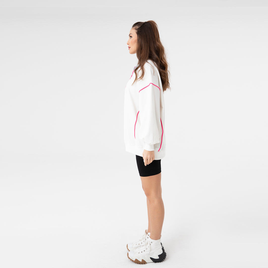 Zip Placket and Denim Detailed Sweatshirt 31073