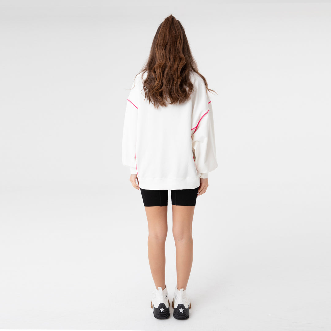 Zip Placket and Denim Detailed Sweatshirt 31073