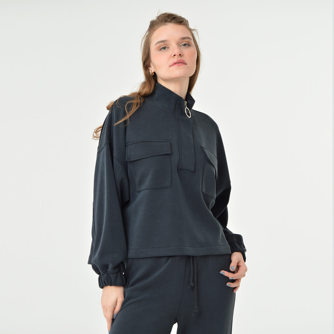 Zip Up High Neck Modal Sweatshirt 60394