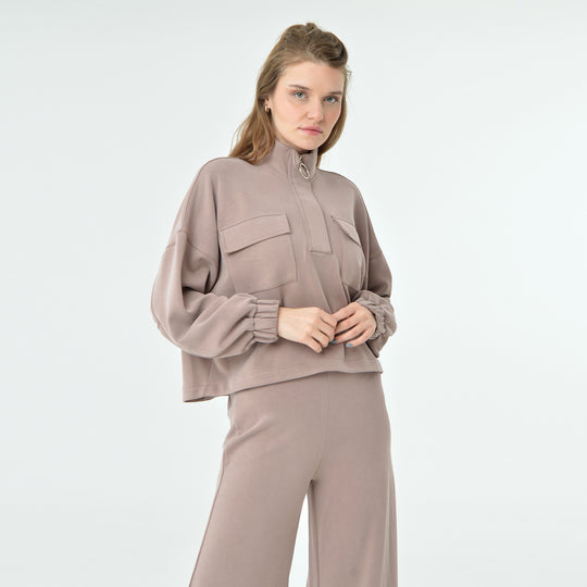 Zip Up High Neck Modal Sweatshirt 60394