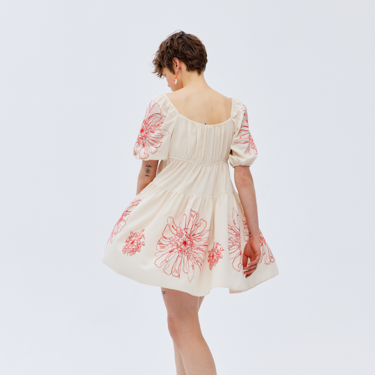 Front Tie Floral Embroidered Woven Dress 31229