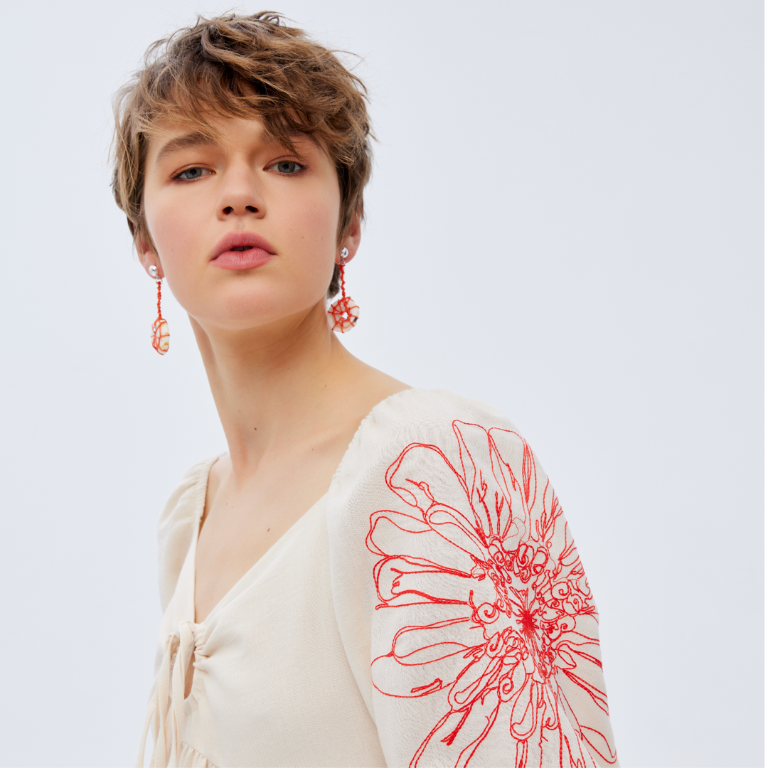 Front Tie Floral Embroidered Woven Dress 31229