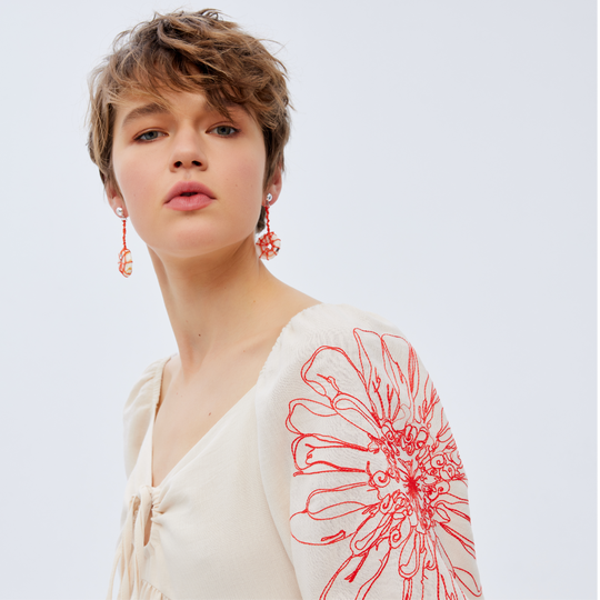 Front Tie Floral Embroidered Woven Dress 31229