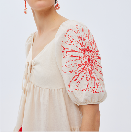 Front Tie Floral Embroidered Woven Dress 31229